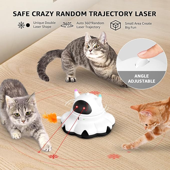 MIKK Cat Laser Toy Cat Feather Toys 2-in-1 Interactive for Indoor Cats Automatic with Remote Control Moving Ambush USB-C Rechargeable Electronic Kitten Toy for Indoor Exercise-Mewly Pet