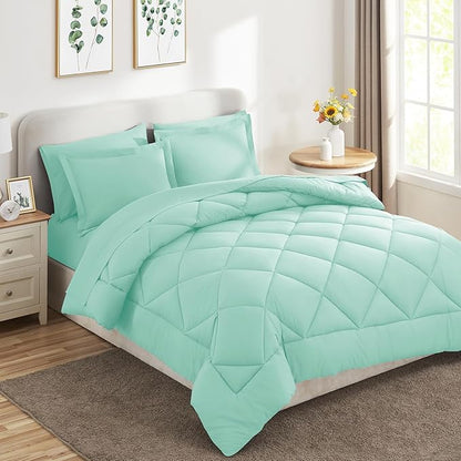 CozyLux King Size Comforter Set Mint Green - 7 Pieces Bed in a Bag King, Luxury Soft Bed Set for All Seasons, Bedding Set with Down Alternative Comforter, Sheets, Pillowcases & Shams
