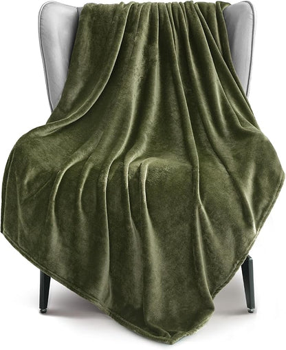 Exclusivo Mezcla Fleece Throw Blanket for Couch, Sofa, 300GSM Super Soft and Warm Blankets, Olive Green Throw All Season Use, Cozy, Plush, Lightweight, 50x60 Inches