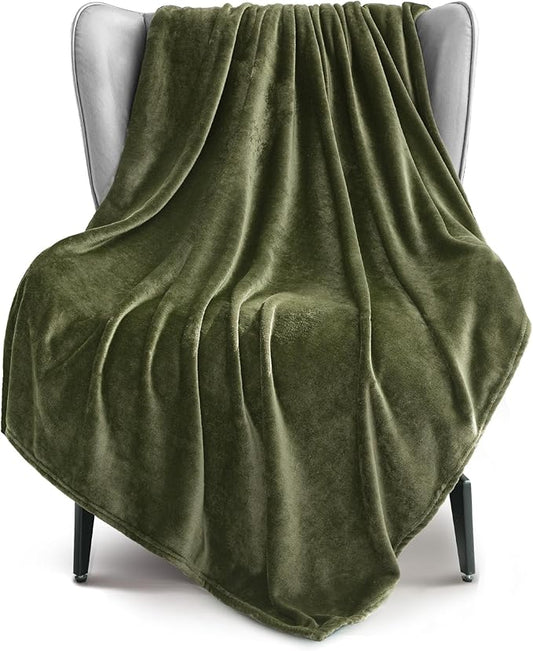 Exclusivo Mezcla Fleece Throw Blanket for Couch, Sofa, 300GSM Super Soft and Warm Blankets, Olive Green Throw All Season Use, Cozy, Plush, Lightweight, 50x60 Inches