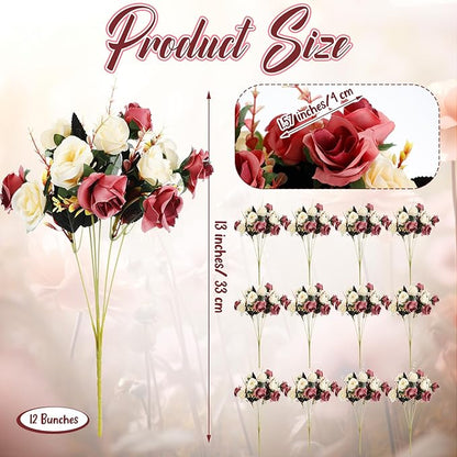 Hotop 12 Bunches of Artificial Flowers Centerpiece 13 Inches Silk Faux Roses Bouquets for Table Decoration Realistic Bouquet Arrangement Boho Faux Flowers for Wedding (Coffee)