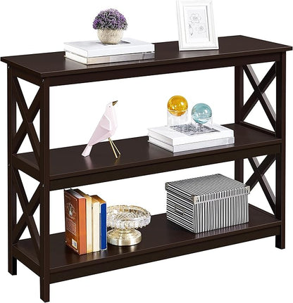 Yaheetech Console Table with 3 Storage Shelves, 3-Tier Entryway Table, Sofa Side Narrow Long Bookshelf for Hallway Living Room, Accent Furniture, Espresso