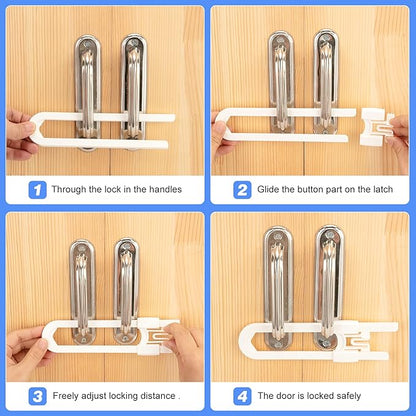 Vmaisi 10 Pack Baby Sliding Cabinet Locks - Adjustable U Shaped Child Safety Locks,Childproof Latches for Kitchen Bathroom Storage Cupboards Doors, Handles and Knobs White (10)