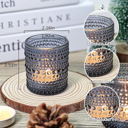 24 Pcs Votive Candle Holders, Dark Blue Glass Candle Holder Bulk for Table Centerpiece, Tea Lights Candle Holders for Wedding Shower, Party and Home Decor