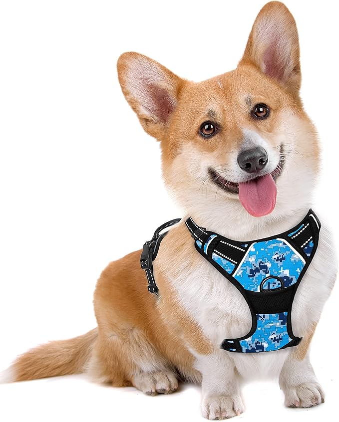 BARKBAY No Pull Dog Harness Large Step in Reflective Dog Harness with Front Clip and Easy Control Handle for Walking Training Running(Blue camo,M)-Mewly Pet