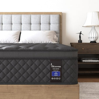 Twin Mattress 12 Inch, Medium Firm Hybrid Mattresses Euro Top for Back & Lumbar Support,Individual Pocket Spring Bed for Motion Isolation & Pressure Relief