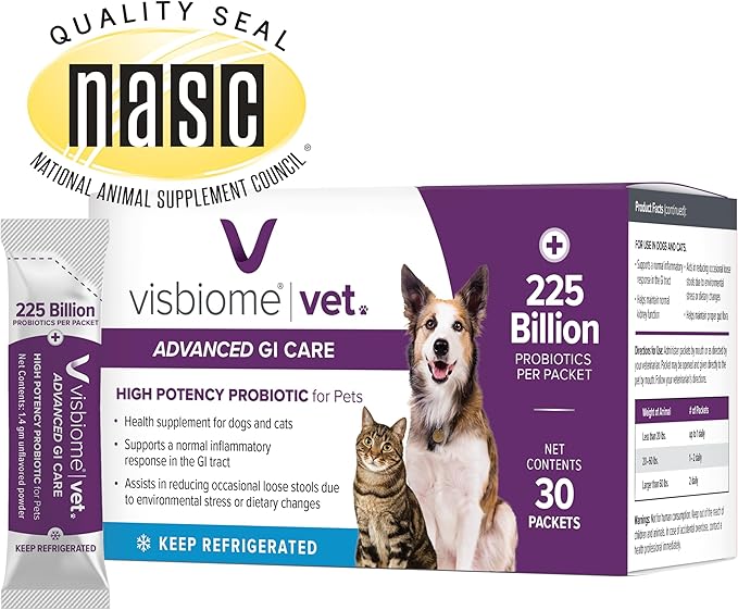 Visbiome® Vet Advanced GI Care Probiotic for Dogs & Cats – 225B CFU, 8-Strain Formula – Veterinarian Recommended, Clean Label Certified – 60 Packets-Mewly Pet
