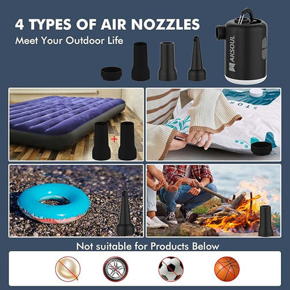 AKSOUL Portable Air Pump for Inflatables: Electric Pumps for Air Mattress Air Bed Pool Floats Raft (Basic & Tiny & Upgraded)