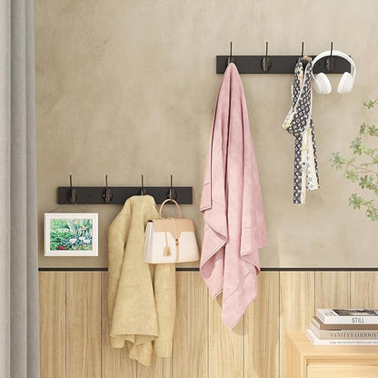 Coat Hooks Wall Mounted, Wooden Hat Rack with 4 Hooks for Entryway, Bathroom,Bedroom(Black)