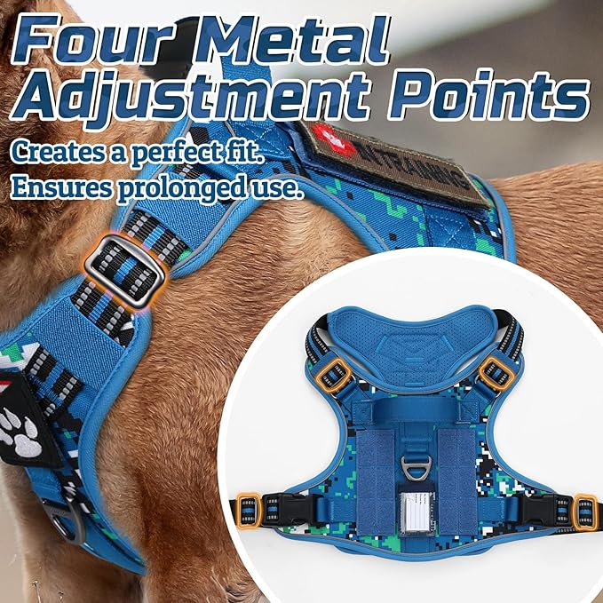 rabbitgoo Tactical Dog Harness for Large Dogs, No Pull Military Service Vest with Handle & Molle, Easy Control for Training Walking, Adjustable Reflective Straps, Blue Camo, XL-Mewly Pet