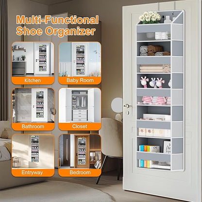 Over The Door Organizer - Over Door Storage Organizer with 5 Large Pockets & 10 Mesh Side Compartments - Heavy-Duty Hanging Storage for Bathroom, Bedroom & Closet - Baby Room Organize Solution