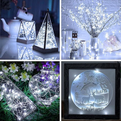 20 Pack Fairy Lights Battery Operated 7ft 20 LED Mini String Lights Twinkle Lights Silver Wire Firefly Starry Lights for Mason Jars Wedding Party Christmas Centerpiece Table Decorations, Cool White