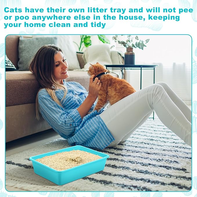 Amyhill 5 Pcs Open Cat Litter Box Kitten Litter Pan with 5 Scooper Medium Plastic Pet Tray Durable Nonstick Kitten Box for Indoor Pets Cats Rabbit Supply Easy to Clean, 14.6x10.6x3.4 Inch (Blue)-Mewly Pet