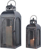 DECORKEY Luxury Lantern Decorative Outdoor & Indoor, Set of 2 (19’’&13’’) Metal Candle Lanterns Decor, Vintage Hanging Candle Holder for Front Porch Patio Wedding Farmhouse Home, Christmas Decorations
