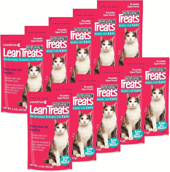 Covetrus Nutrisential Lean Treats for Cats - Soft Cat Treats for Small, Medium, Large Cats - Nutritional Low Fat Bite Size - Chicken Flavor - 10 Pack - 3.5oz-Mewly Pet