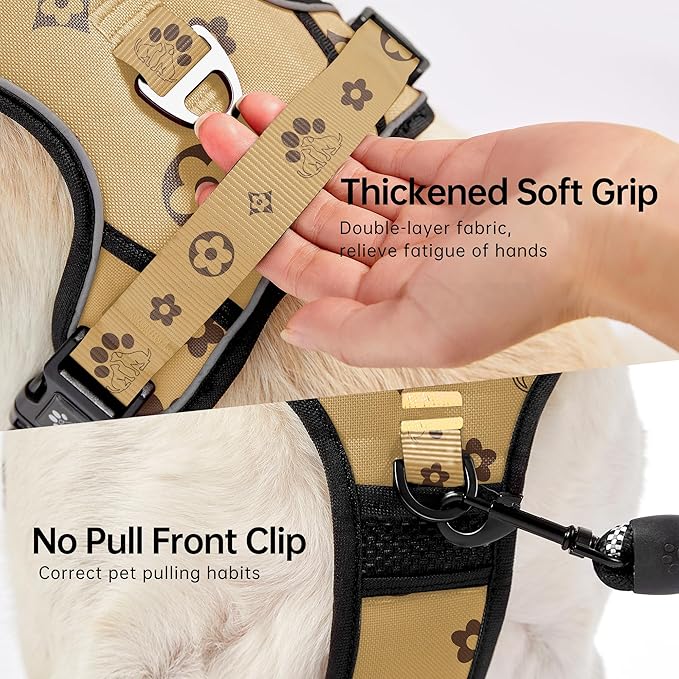 NESTROAD No Pull Dog Harness,Adjustable Oxford Dog Vest Harness with Leash,Reflective No-Choke Pet Harness with Easy Control Soft Handle for Large Dogs(X-Large,Light Brown)-Mewly Pet