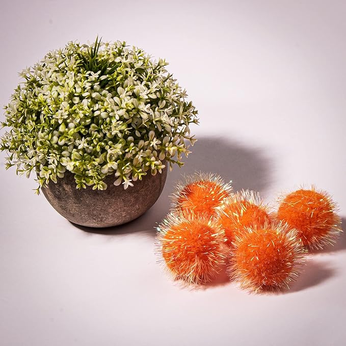 VAPKER 30 Pcs Cat Ball Toys Sparkle Balls Extra Large 2 Inch Cat's Favorite Chase Glitter Ball Glitter Tinsel Pom Poms Balls Orange Color-Mewly Pet