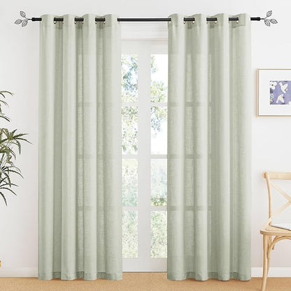 RYB HOME Sage Green Semi Sheer Curtains 84 inches Long, Grommet Easy Sliding Light Filtering Half Privacy Window Curtains & Drapes for Bedroom Living Room Farmhouse, W 52 x L 84 inches, 2 Pcs