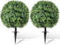 24" Artificial Topiary Boxwood Ball Tree with Ground Spike, Set of 2, UV Resistant Outside Fake Bushes Plants, Faux Cedar Balls Faux Shrubs Plastic Plants for Outdoor Indoor Front Porch Garden Decor