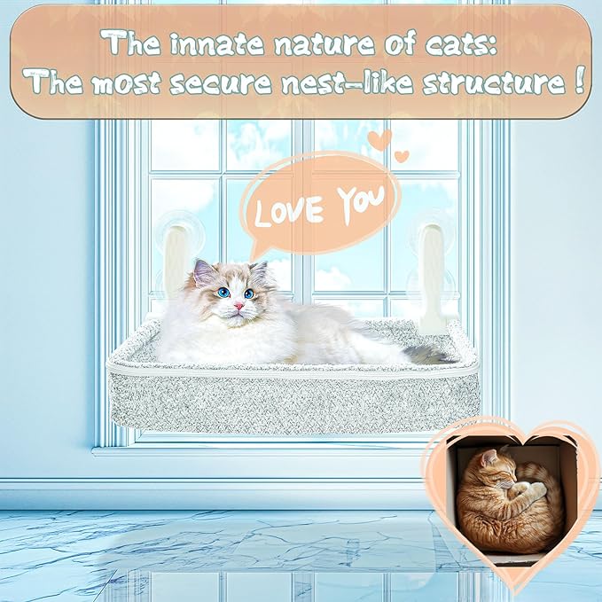 Cat Window Perch & Hammock - Exquisite Sofa Fabric, Safe & Comfortable Design with 4 Strong Suction Cups - Ideal for Large Cats (High Grade Gray, Large)-Mewly Pet