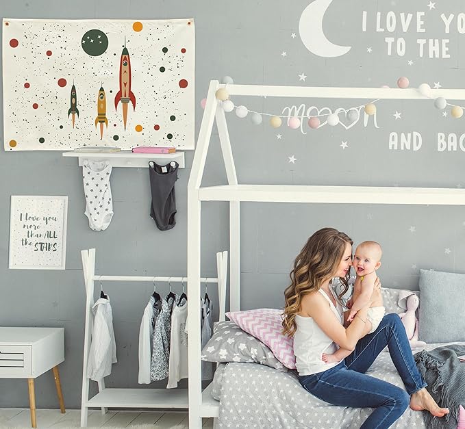 Outer Space Party Supplies Rocket Solar System Planet Themed Rectangular Banner Flag Wall Sign Decor Gift for Baby Boy Girl Kids,Nursery Above Crib Bedroom Playroom Reading Room Classroom Wall Decor