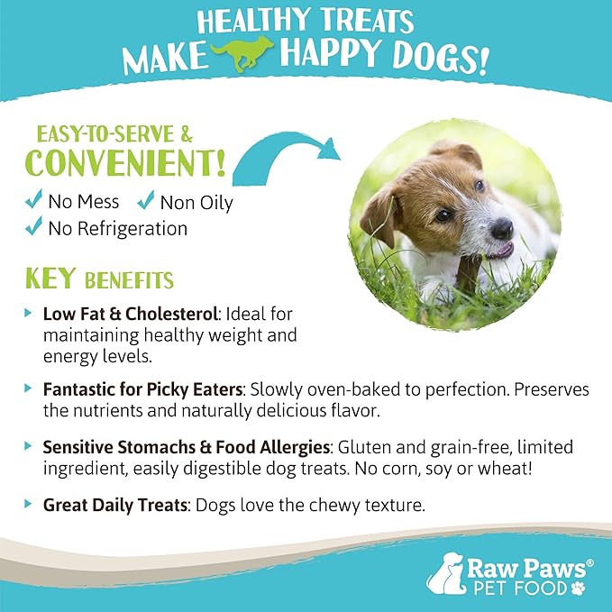 Raw Paws Wild-Caught Venison Dog Treats, 6-oz - Packed in USA - Real Meat Jerky - Single Ingredient Venison for Dogs-Mewly Pet