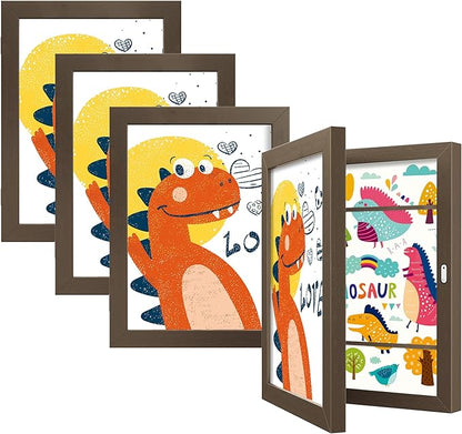 BAIJIALI Brown Art Frames for Kids Artwork - Front Opening Holds 150 Drawings, 3D Crafts - 4 Packs 8.5x11 with mat or 9x12 without Mat