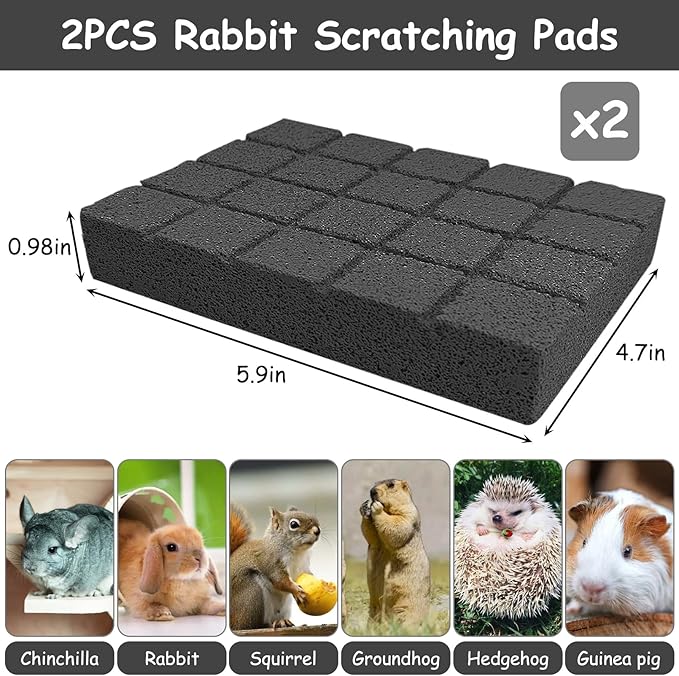 Hamiledyi 2PCS Rabbit Scratching Pads Bunny Lava Grinding Claw Pads Small Animal Foot Pads Hamster Scratch Board Chew Toys for Gerbil Chinchilla Hedgehog Guinea Pig Cage Accessories-Mewly Pet