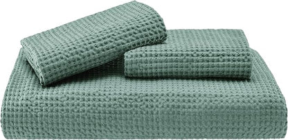 Bedsure Cotton Duvet Cover King - 100% Cotton Waffle Weave Green Duvet Cover King Size, GentleSoft™ and Breathable Bedding for All Season, 3 Pieces, 104"x90"