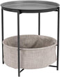 Amazon Basics Round Storage End Table, Side Table with Cloth Basket, Charcoal/Heather Gray, 17.7 x 17.7 x 18.9 in