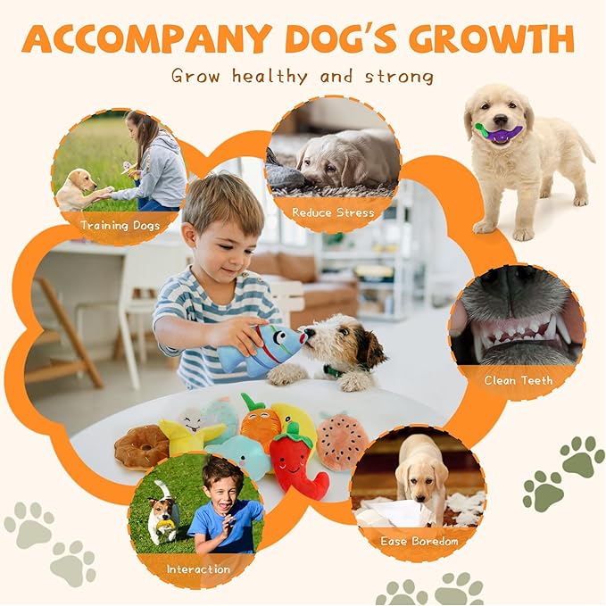 Charming Chorus 20-Pack Squeaky Dog Toys Set - Included 4 Dog Bags, Plush Puppy Toys with Irresistibly Cute Characters for Small Dogs, Interactive Dog Squeak Toys for Fun&Teeth Cleaning-Mewly Pet