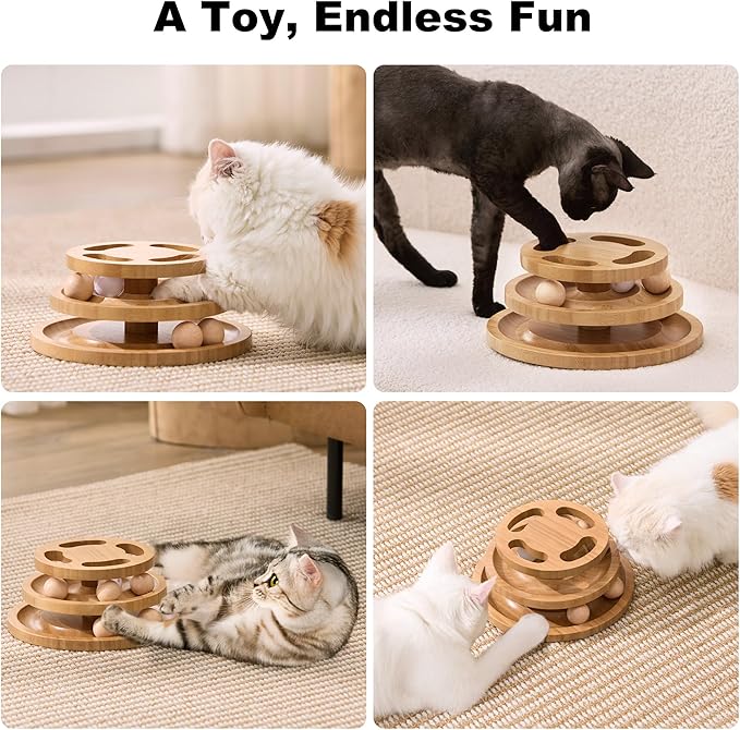 Cat Ball Track Toy with Puzzle Top, Wooden Cat Toys for Indoor Cats with Spinning Balls, Interactive Large Cat Ball Tower for Kitten Exercise Mental Physical-Mewly Pet