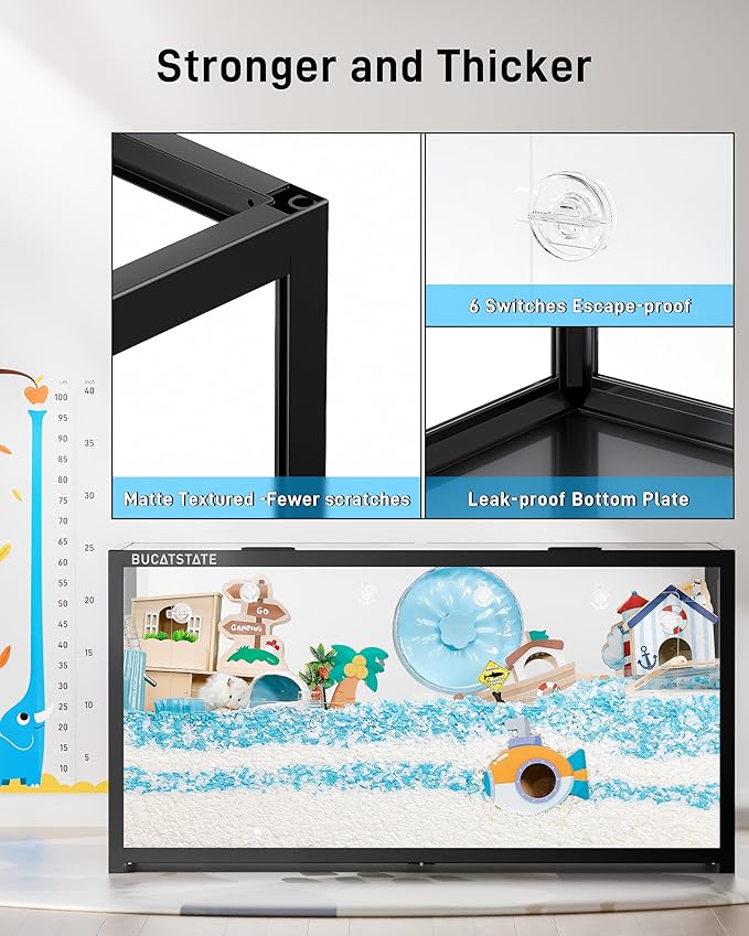 BUCATSTATE Hamster Cage Metal 3.0 - Chewproof Large Rat Cage Stackable with Top Access Easy Assemble 47L x 23.6W x 25.5H Inches Dwarf Syrian Hamster Tank for Gerbil Mouse (7.75 ft², Black)-Mewly Pet