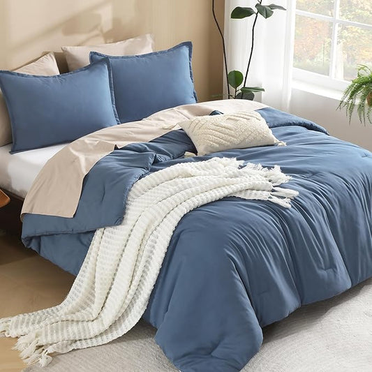 Litanika Haze Blue Oversized King Comforters Super King Size, 3 Pieces Lightweight Solid Bedding Comforter Set, All Season Fluffy Bed Set (120x120In Comforter & 2 Pillowcases)