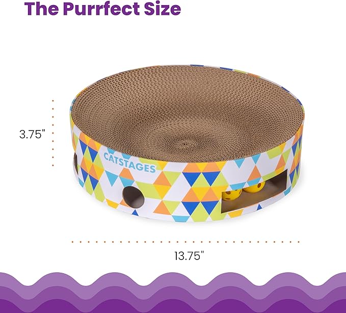Catstages Bowl Track Scratcher Cat Ball-Track Toy, Corrugated Scratch, and Lounger All-in-One, Two Balls Included for Interactive Play, Multicolored-Mewly Pet