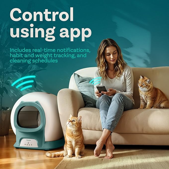 Self Cleaning Litter Box with Auto Safety Sensors for Multiple Cats - Automatic Cat Litter Box Self-Cleaning - Covered Odor Removal with APP Control - Compatible On All WiFi - Electric Robot-Mewly Pet