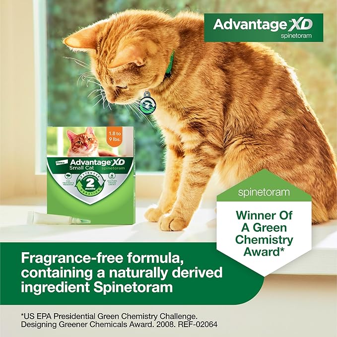 Advantage XD Small Cat Flea Prevention & Treatment For Cats 1.8-9lbs. | 2-Topical Doses, 2-Months of Protection Per Dose-Mewly Pet