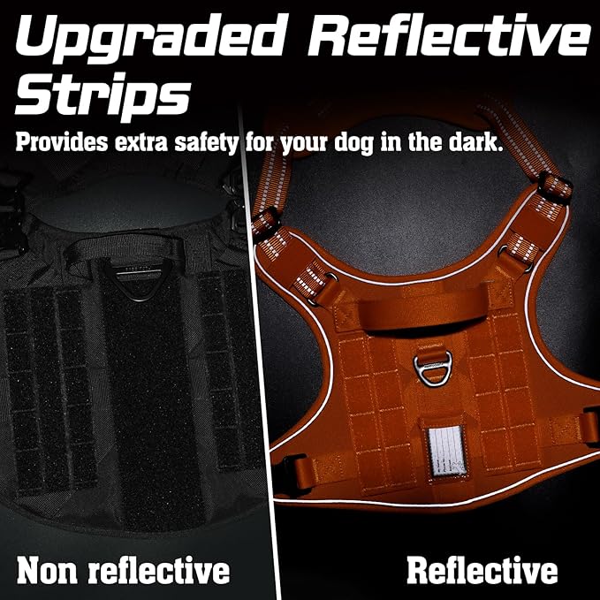 rabbitgoo Tactical Dog Harness for Large Dogs, No Pull Military Service Vest with Handle & Molle, Easy Control for Training Walking, Adjustable Reflective Straps, Orange, L-Mewly Pet