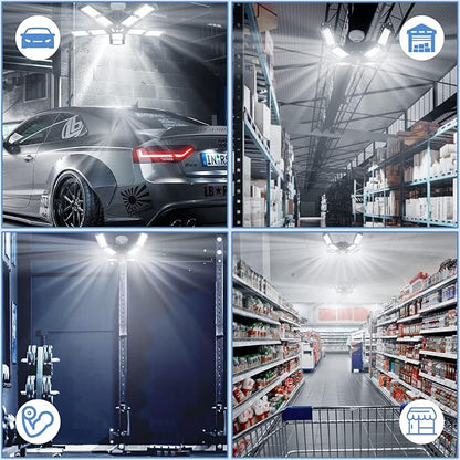 LED Garage Lights Bulb 10+1 Panels 2 Pack -200W, 20000LM 6500K Led Shop Light with 6+1 Deformable Panels, Ceiling Lights for Basement Barn Light Garage