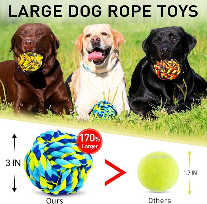 SHARLOVY Dog Toys for Aggressive Chewers, Dog Balls for Large Breeds, Heavy Duty Cotton Rope Chew Toys with Tough Twisted for Medium Breeds, 6 Pack Indestructible Chew Toys-Mewly Pet