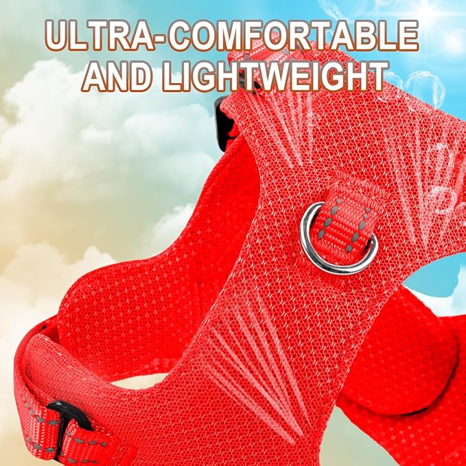 Dog Harness Step in Dog Vest Harness, Reflective Adjustable Puppy No Pull Harness Breathable Soft for Small and Medium Dogs Cats, Red, XXS-Mewly Pet