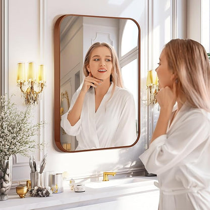 24"x30" Brushed Bronze Bathroom Mirror for Wall, Rounded Rectangle Mirror with Brown Metal Frame Hanging for Bathroom Entryway Vanity,Living Room,Bedroom,Vertical or Horizontal