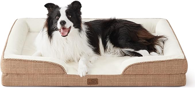 Bedsure Orthopedic Dog Beds Large Sized Dog - Washable Large Dog Cat Bed Waterproof, Comfort Dogs Couch Sofa with Washable Removable Cover, Pet Bed with Nonskid Bottom, Plaid-Brown, 35"-Mewly Pet