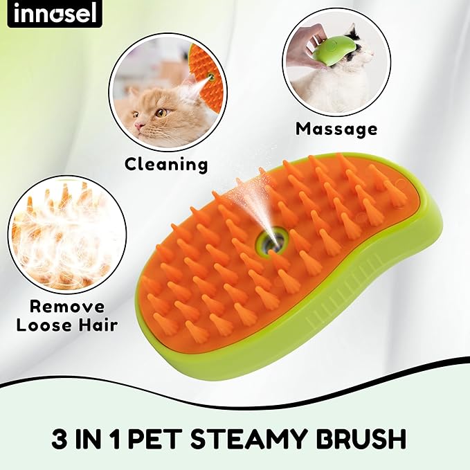 Cat Steam Brush for Shedding, Steamy Grooming Comb with Anti-Static Spray for Cats & Dogs, Gentle Defur Comb for Tangled & Loose Hair, Ergonomic Pet Mist Brush Design, Cepillo de Vapor para Gato Perro-Mewly Pet