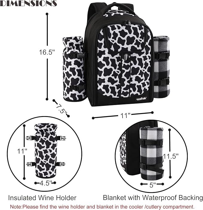 apollo walker Picnic Backpack Bag for 2 Person with Cooler Compartment, Detachable Bottle/Wine Holder, Fleece Blanket, Plates and Cutlery Set (2 Person, Black)-Mewly Pet