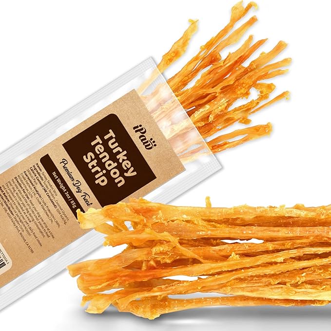 iPaw Turkey Tendons for Dogs, 100% Turkey and US Sourced Raw Material, Hypoallergenic, All Natural Human Grade Puppy Chew, Rawhide Alternative Dog Treats, 1 Unit/Pack Strip (Large)-Mewly Pet
