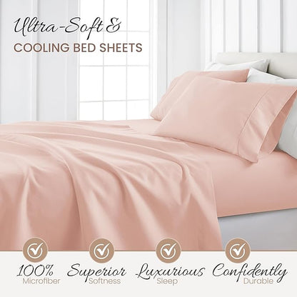 Linen Market Double-Brushed Patterned Microfiber California King Sheet Set 4 Piece – Oeko-TEX Certified Ultra Soft & Wrinkle-Free - 16" Deep Pocket Sheets Easy Care Cal-King Size - My Heart Pink