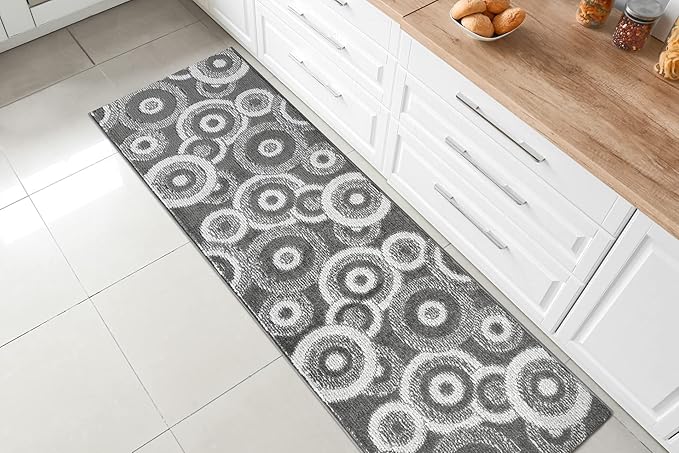 Custom Length Cut to Size Retro Modern Geometric Carpet Runner Rug for Hallways, Non Slip Rubber Backed, 31 inch Wide X Customized Length, Geo Grey, 31 inch X 15 feet