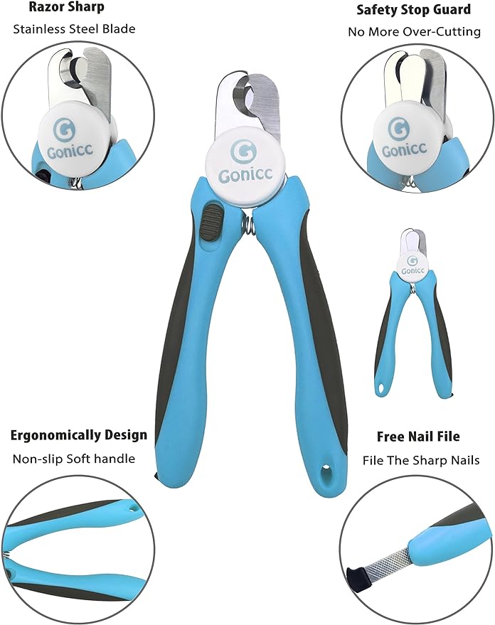 gonicc Professional Small Dog and Cat Nail Clippers Sharp Stainless Steel Pet Nail Trimmers(with Free Nail File in Handle), with Safety Guard to Avoid Overcutting-Mewly Pet
