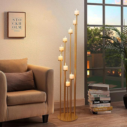 4pcs 9 Arm Candelabra, Floor Candle Holders Tall Set for Wedding Aisle Decoration,Gold Candelabras for Fireplace,Candle Stand Fit for Flameless or Wax